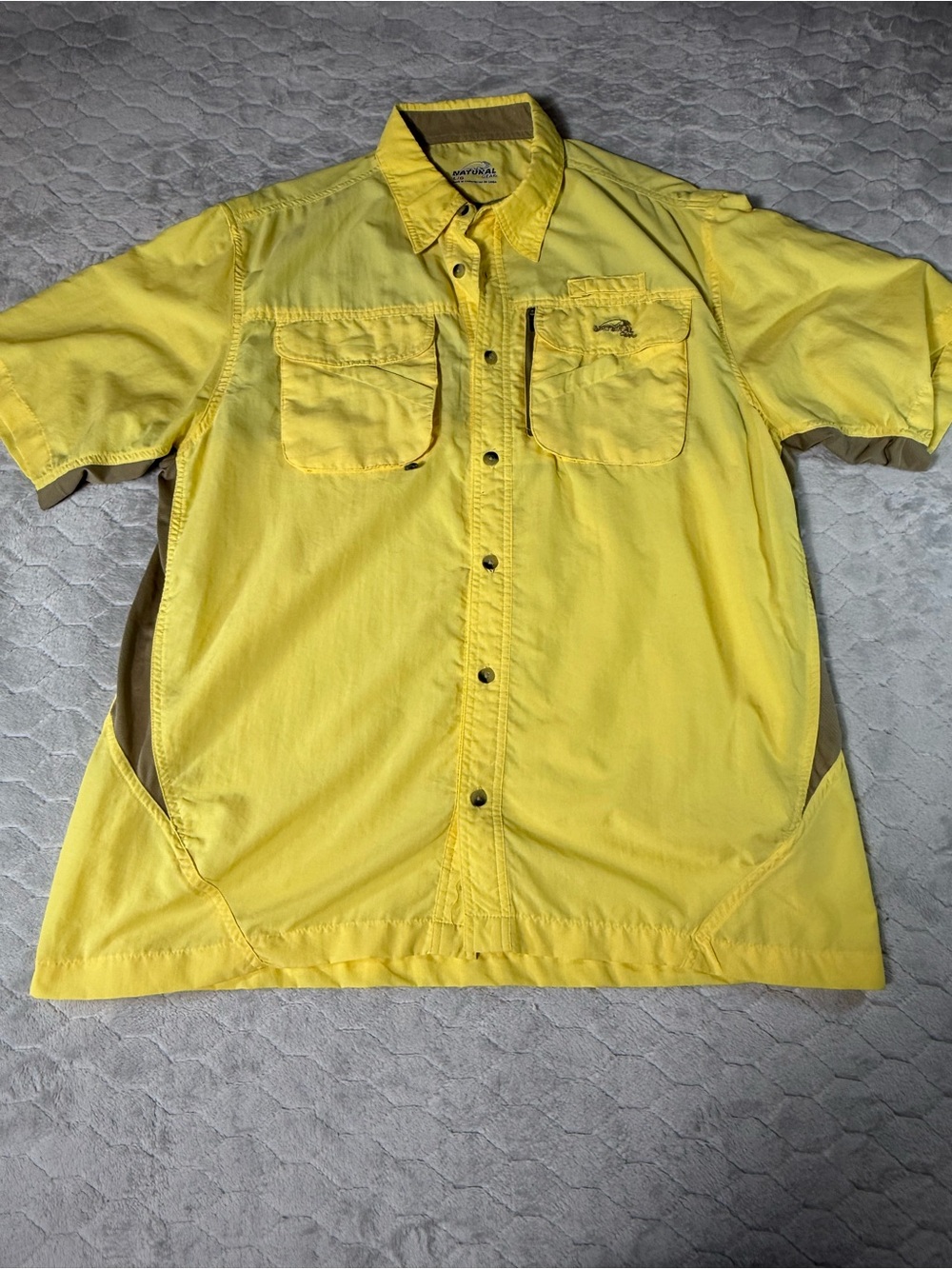 Natural Gear Fishing Shirt Mens L Yellow Vented Button Front Nylon Outdoor